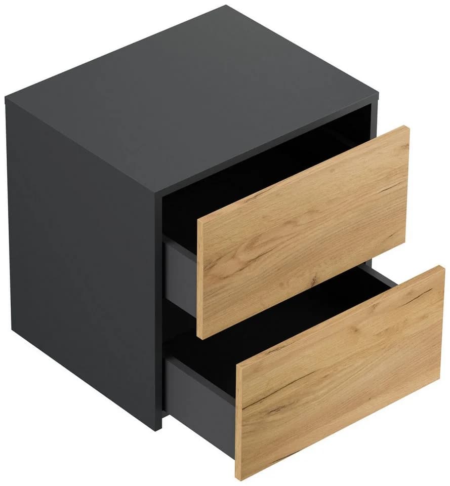 Magnolia Home Nachttisch Concepto M 50cm hängend 2 Pushauszüge Grafit Eiche