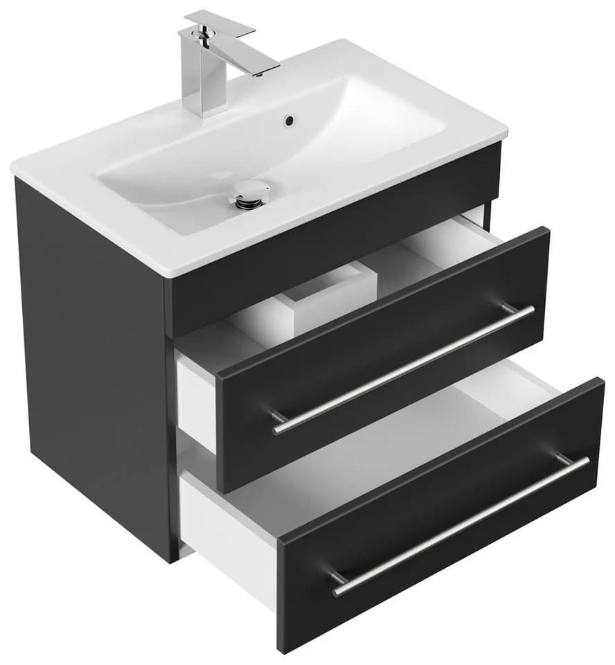 Magnolia Home Waschtisch Badmöbel Mars 600 SlimLine 60x36cm mit 2 SoftClose Schubladen Schwarz