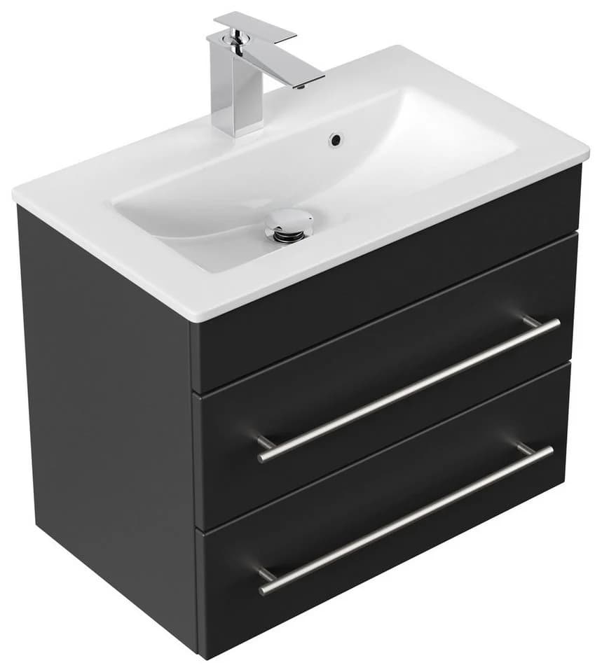 Magnolia Home Waschtisch Badmöbel Mars 600 SlimLine 60x36cm mit 2 SoftClose Schubladen Schwarz - Bild 2