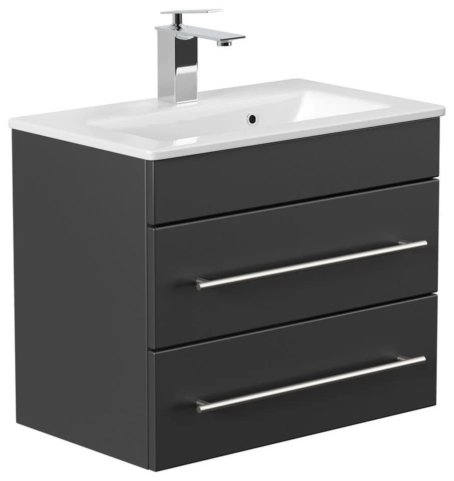 Magnolia Home Waschtisch Badmöbel Mars 600 SlimLine 60x36cm mit 2 SoftClose Schubladen Schwarz - Bild 3