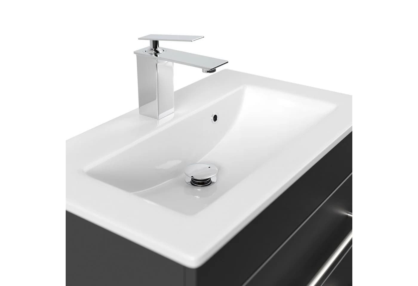 Magnolia Home Waschtisch Badmöbel Mars 600 SlimLine 60x36cm mit 2 SoftClose Schubladen Schwarz - Bild 5