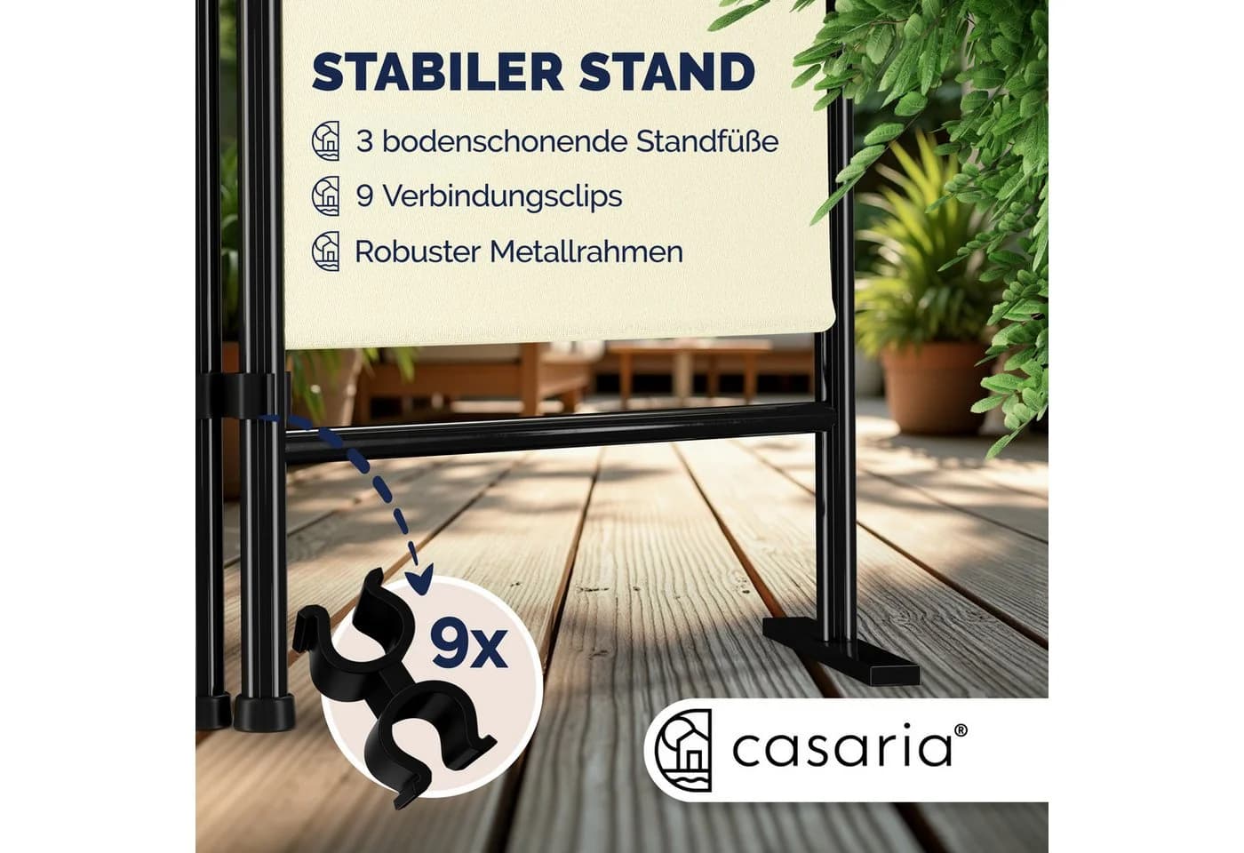 Casaria Paravent Lucca 4-teilig Verstellbar Faltbar Stabil - Bild 3