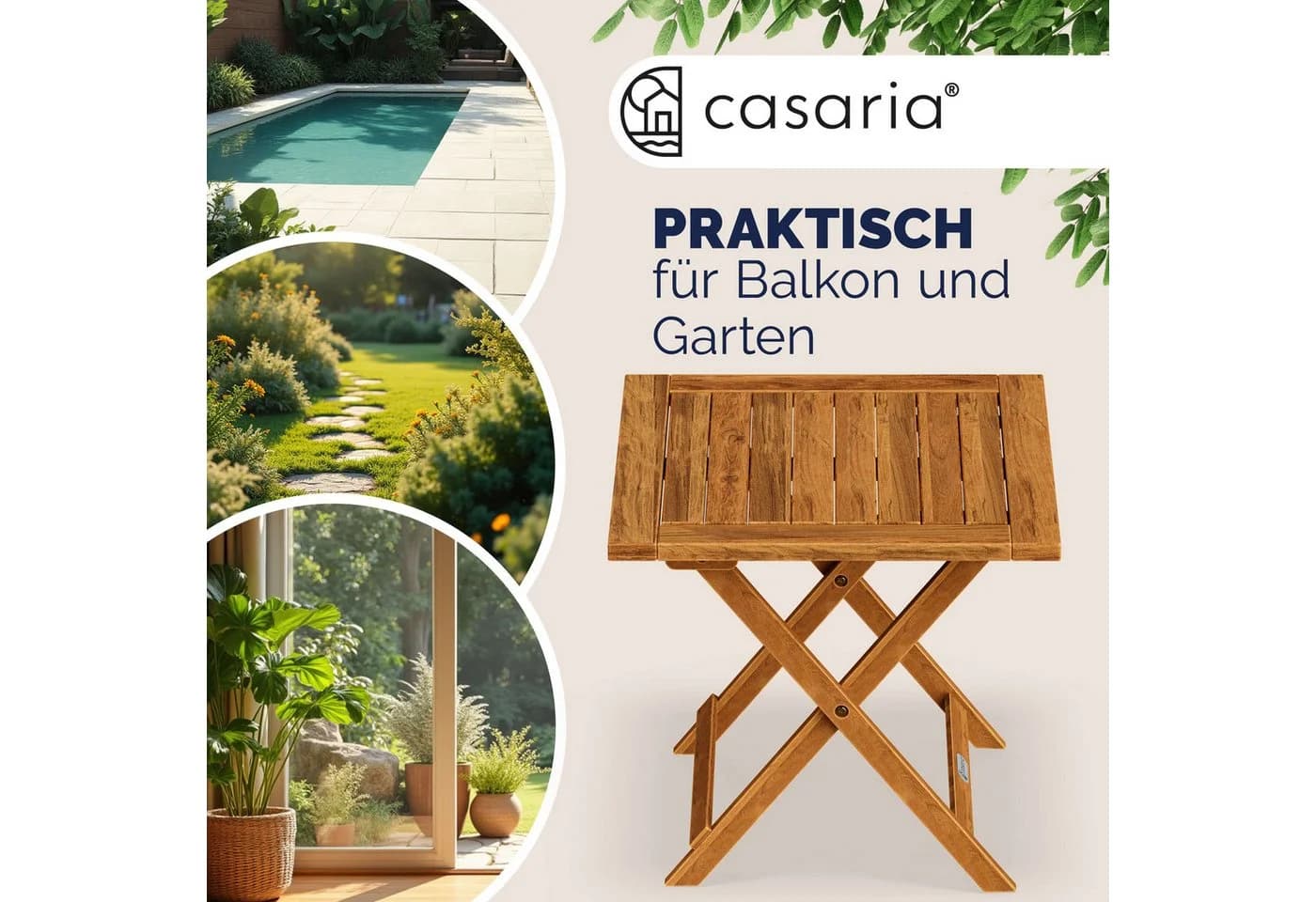 Casaria Klapptisch Akazie Beistelltisch Klappbar Wetterfest