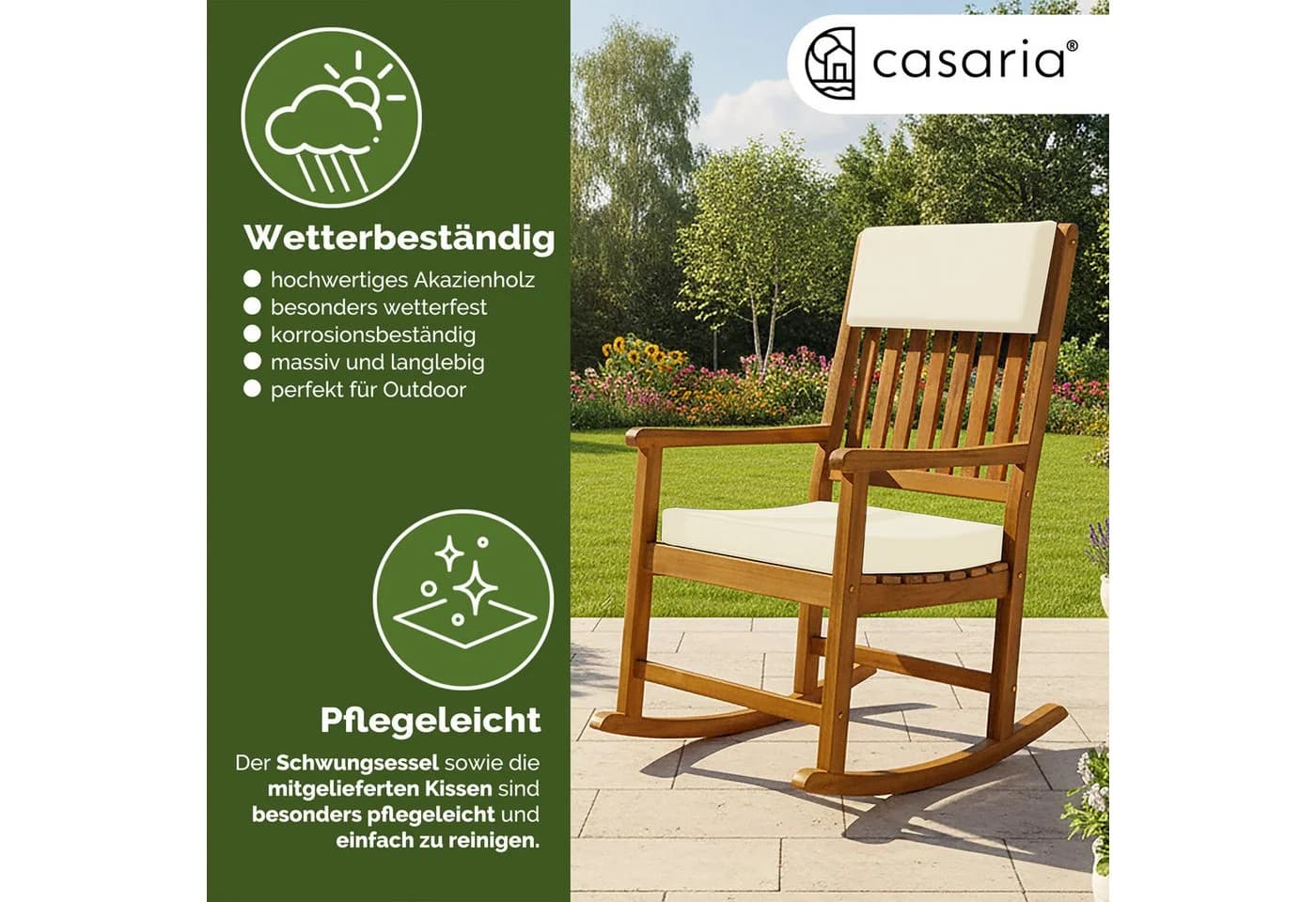 Casaria Schaukelstuhl Holz Garten Balkon Akazie - Bild 3