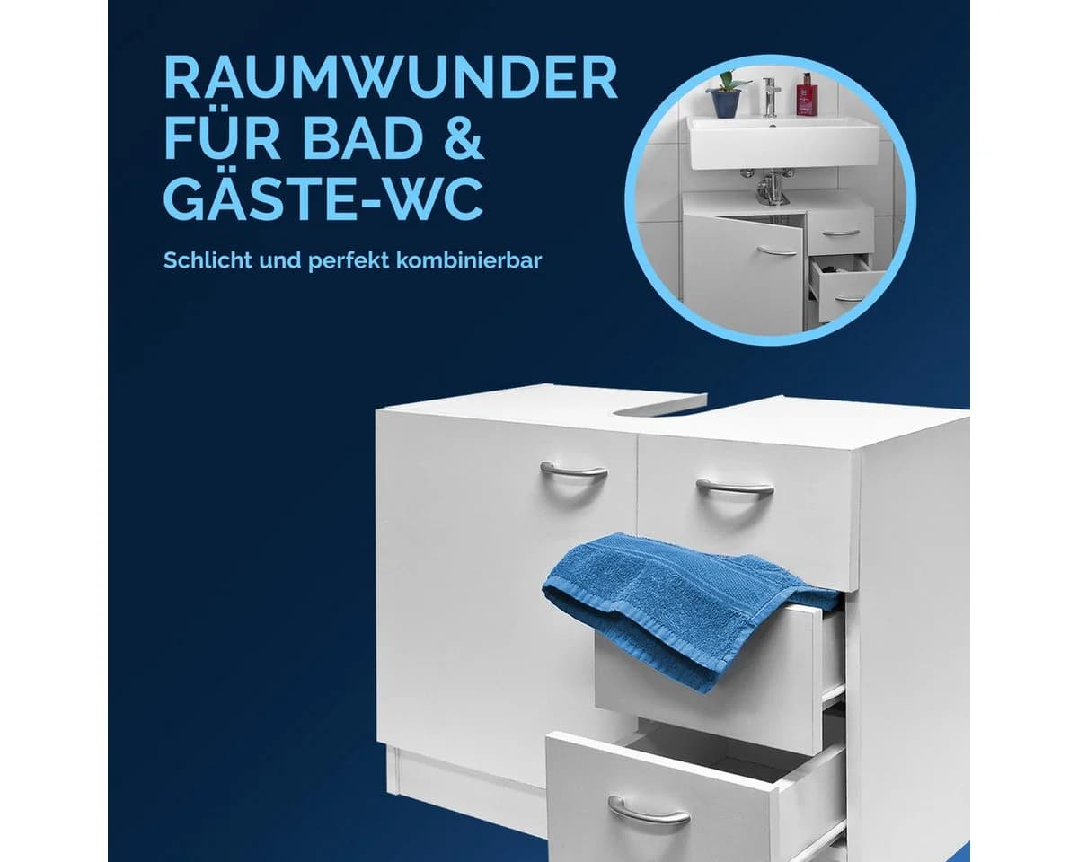 Casaria Waschbeckenunterschrank Neapel Weiß 3 Schubladen - Bild 4
