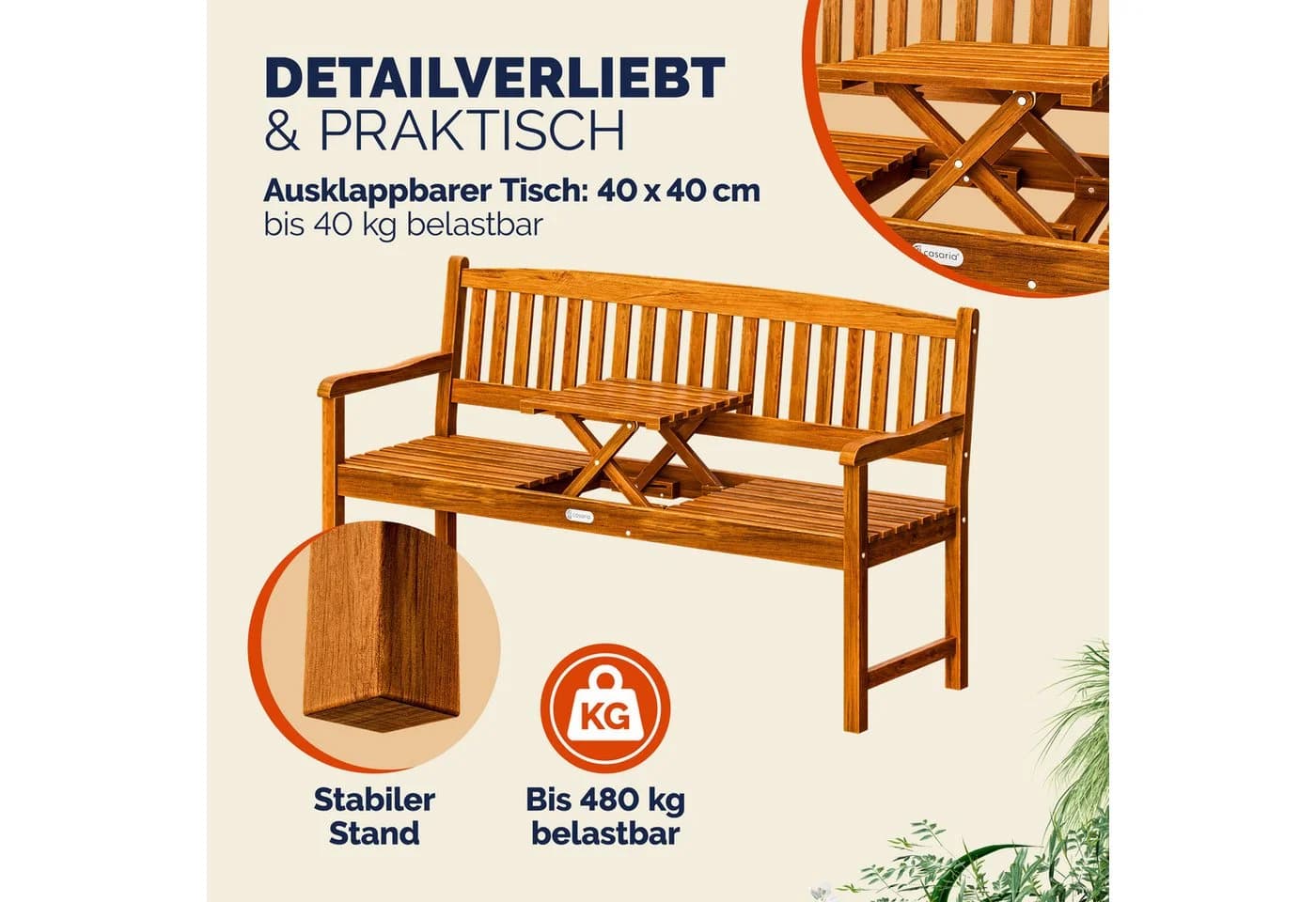 Casaria Gartenbank mit Tisch Eukalyptus wetterfest - Bild 5