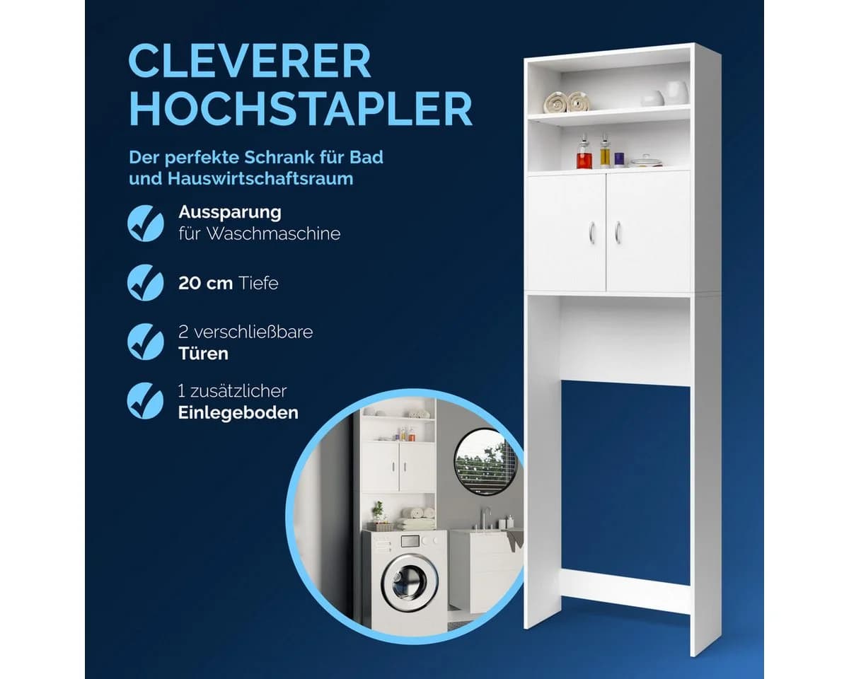 Casaria Waschmaschinenumbauschrank Neapel Weiß mit Türen - Bild 3