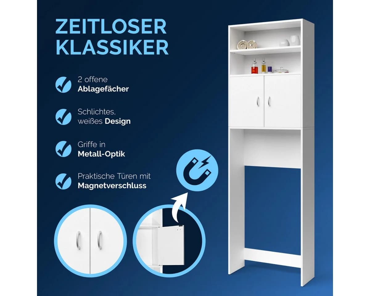 Casaria Waschmaschinenumbauschrank Neapel Weiß mit Türen - Bild 5