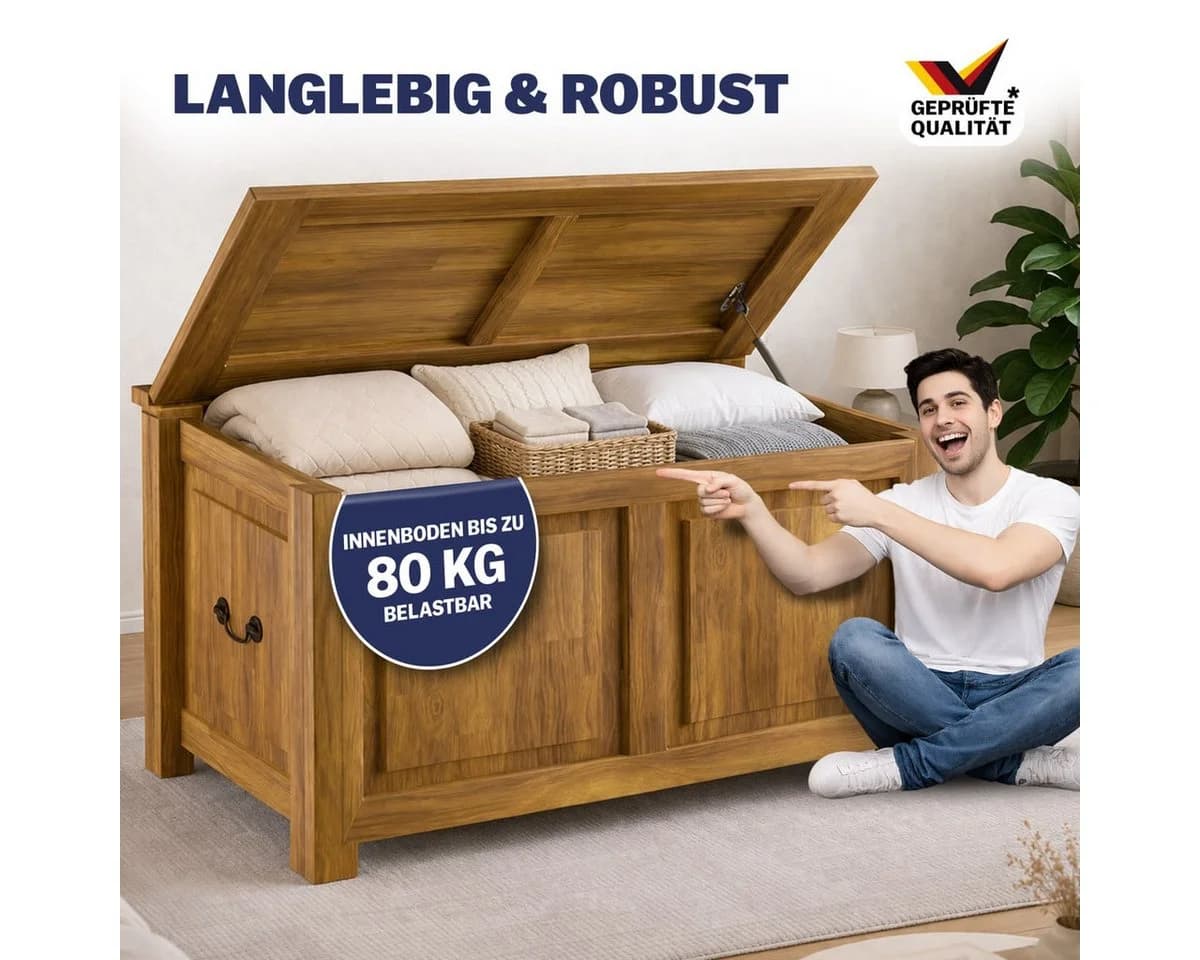 Deuba Holzkiste Sitzbank 103L Volumen 160kg belastbar Holz - Bild 3