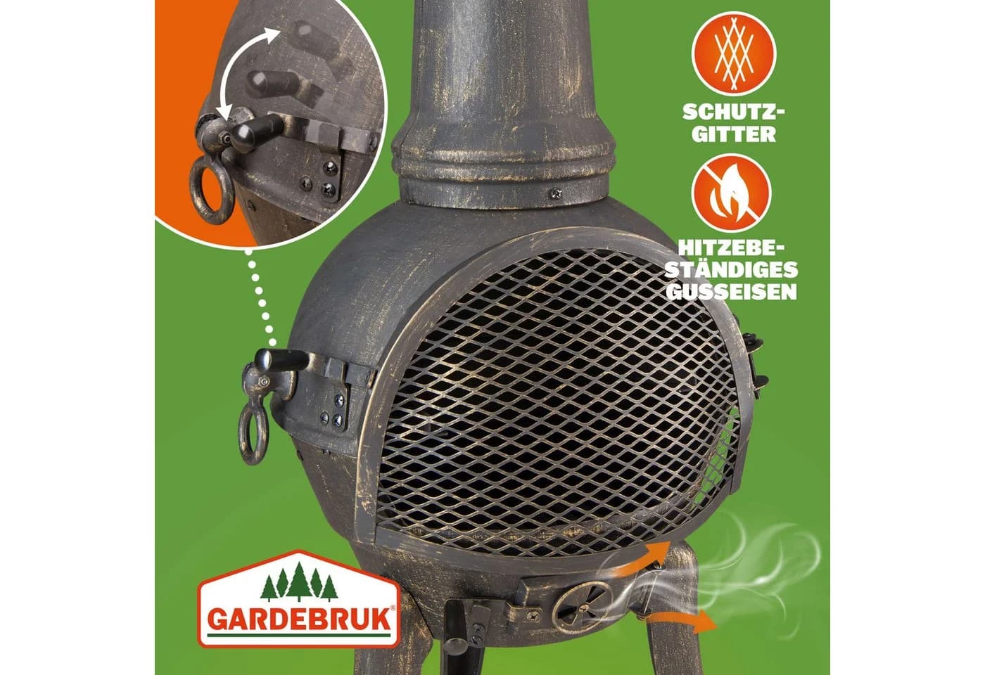 Gardebruk Terrassenofen Gusseisen mit Funkenschutz und Grillrost - Bild 3