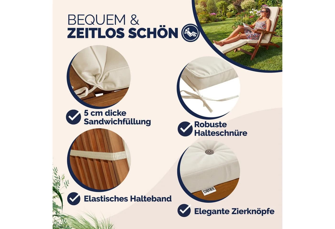 Detex Auflagekissen wasserabweisend für Sonnenliege - Bild 3