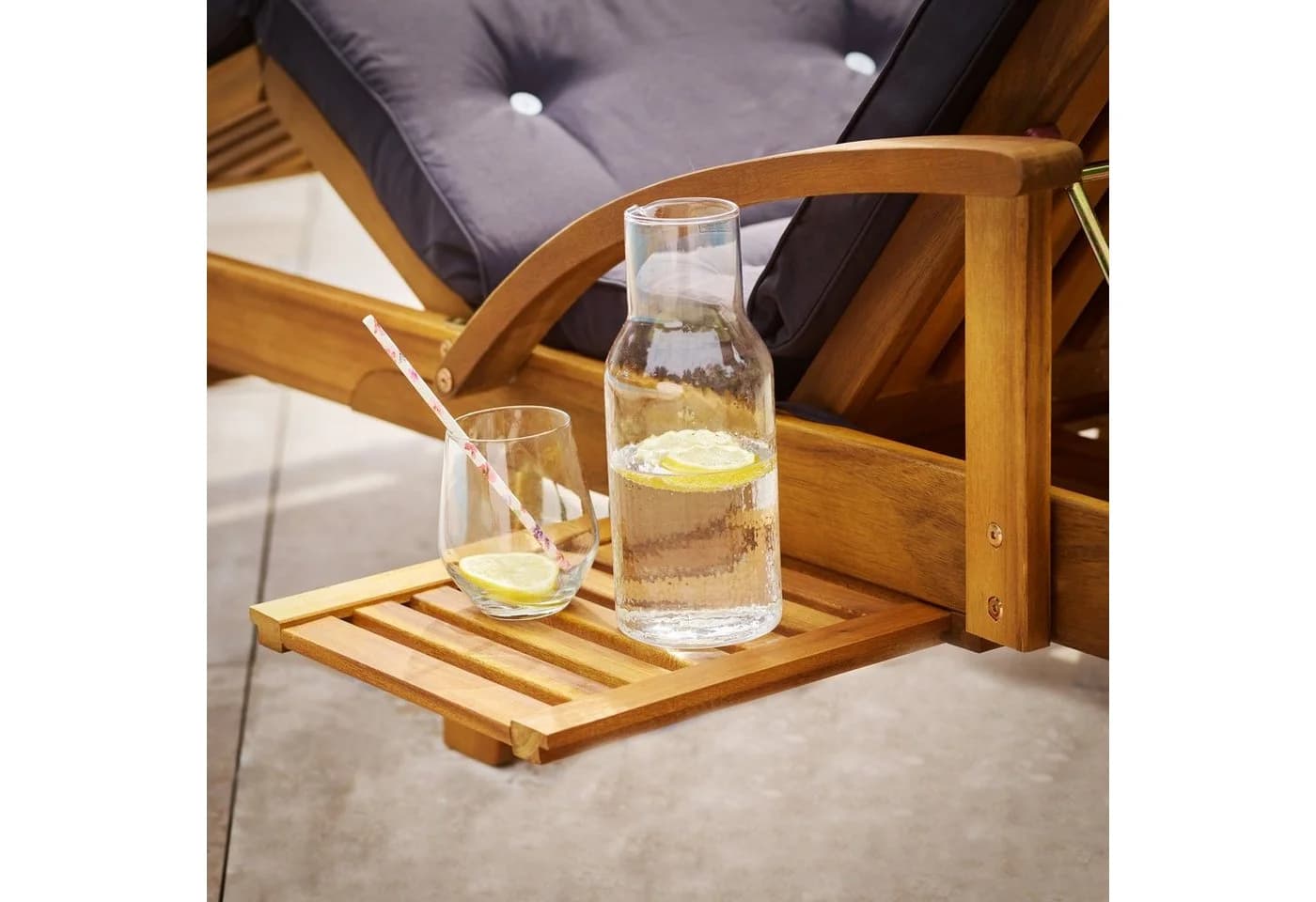 Casaria Gartenliege TAMI SUN Braun mit Auflage Beige Klappbar Akazienholz - Bild 3