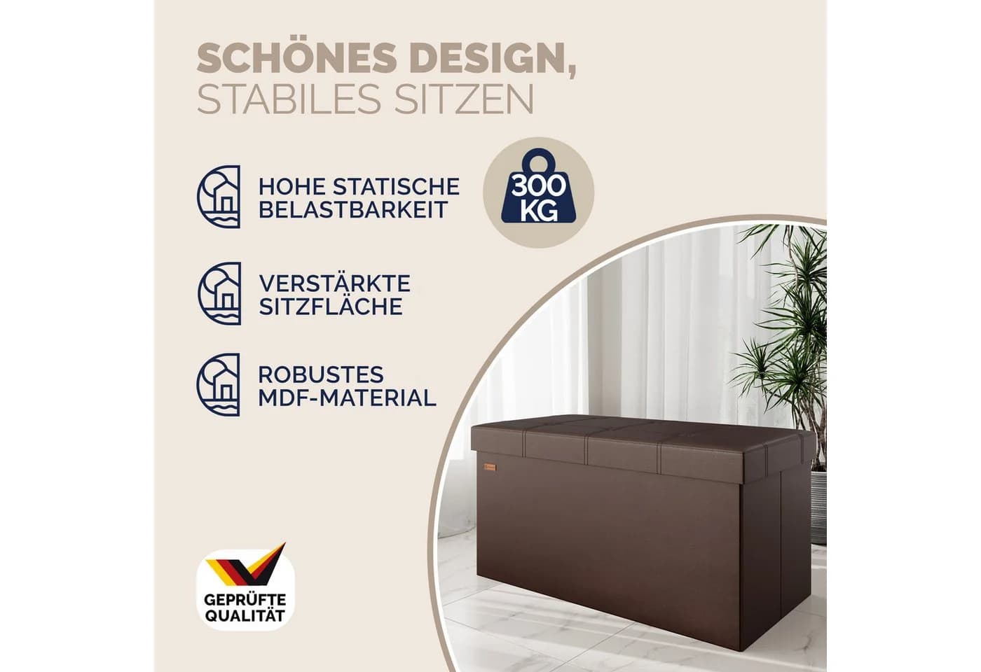 Casaria Sitzbank Braun Faltbar mit Stauraum - Bild 3