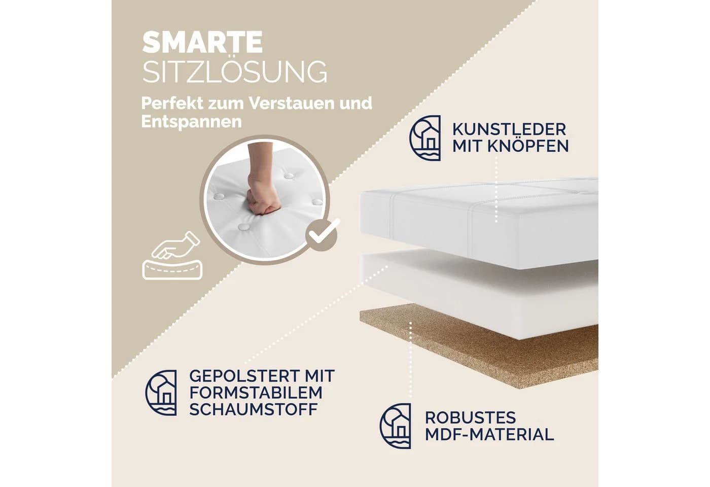Casaria Sitzbank mit Stauraum Faltbar Gepolstert Kunstleder - Bild 4