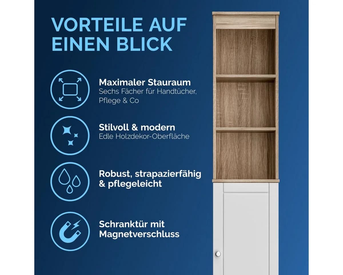 Casaria Hochschrank Oslo 6 Fächer Magnetverschluss Badschrank Weiß - Bild 5