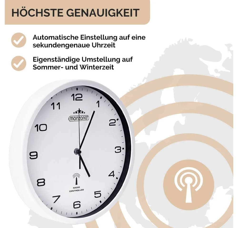 monzana Wanduhr Funk Zeitumstellung Geräuscharm Quarzuhrwerk Weiß - Bild 3