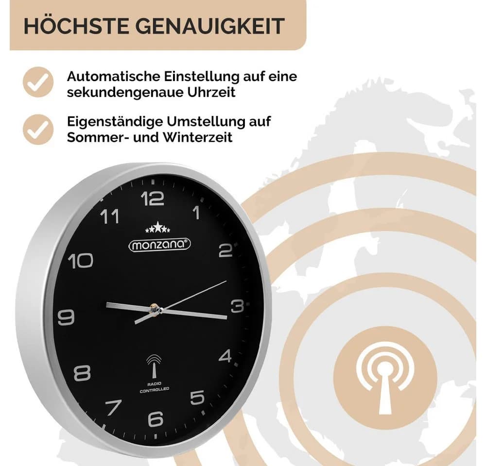 monzana Wanduhr Funk Schwarz Silber Automatische Zeitumstellung - Bild 3