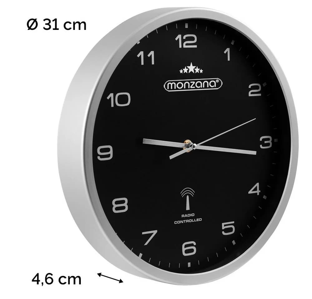 monzana Wanduhr Funk Schwarz Silber Automatische Zeitumstellung - Bild 5