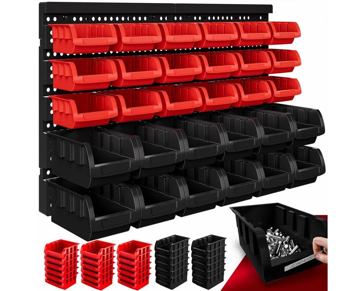 monzana Wandregal 32-tlg. mit Stapelboxen Schwarz/Rot - Bild 2