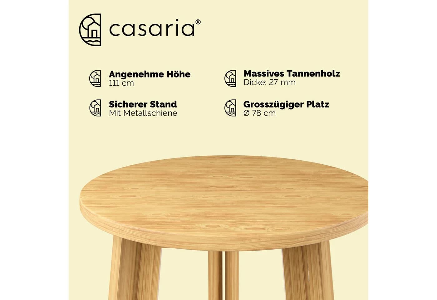 Casaria Stehtisch Massivholz Klappbar Natur - Bild 4