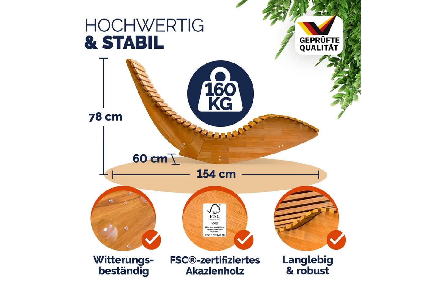 Casaria Gartenliege Akazie Klappbar Wetterfest Holz 160kg Belastbarkeit - Bild 4