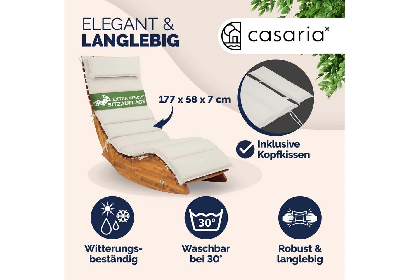 Detex Polsterauflage wasserabweisend mit verstellbarem Kopfkissen