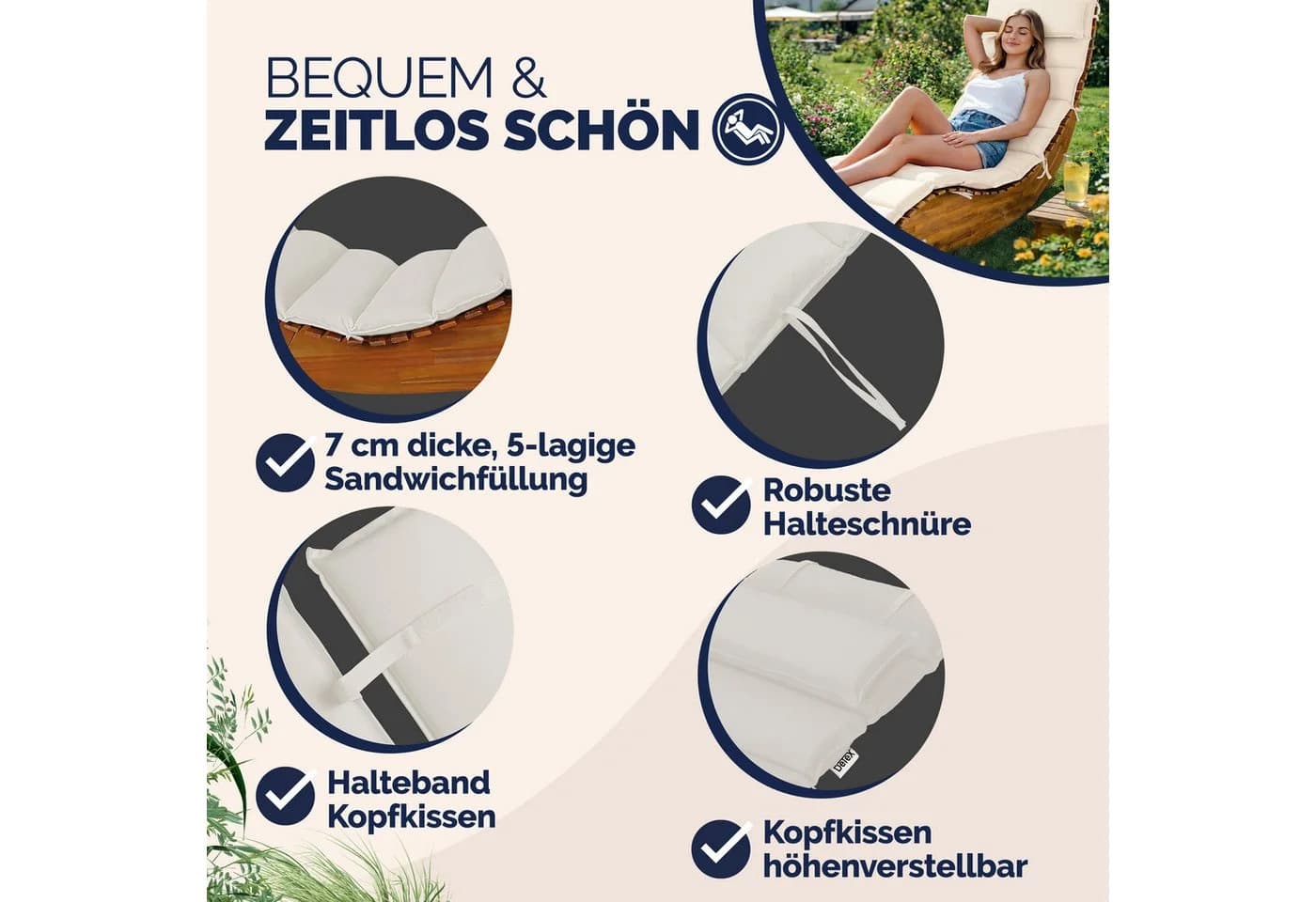 Detex Polsterauflage wasserabweisend mit verstellbarem Kopfkissen - Bild 3