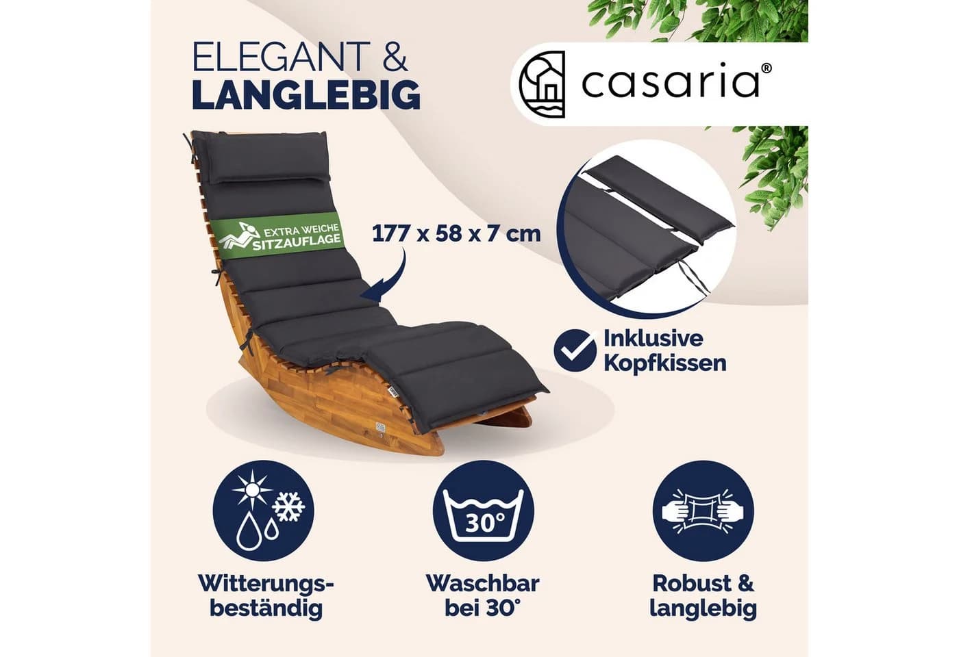 Detex Polsterauflage wasserabweisend mit verstellbarem Kopfkissen