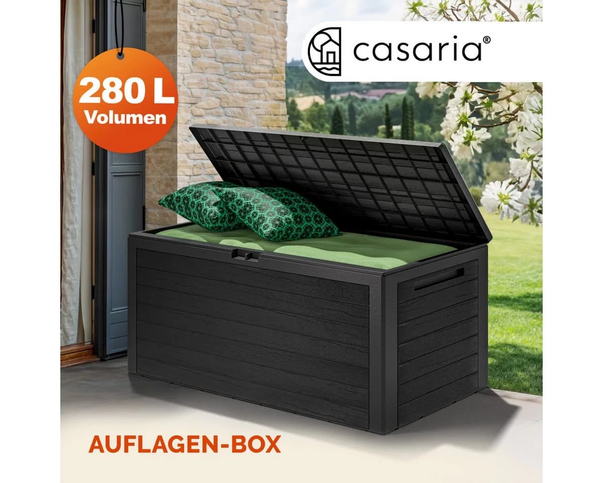 Casaria Auflagenbox Woody 280L Braun Holz-Optik Wetterfest