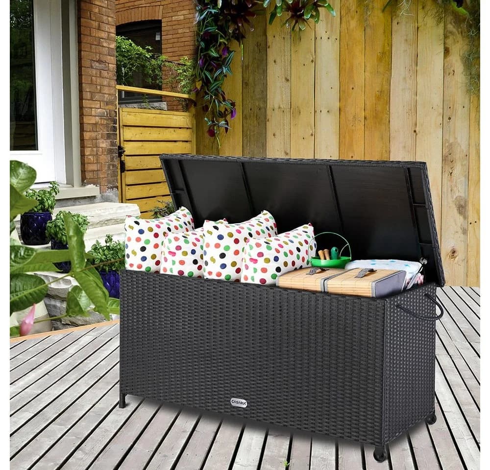 Casaria Auflagenbox Polyrattan mit Rollen und Gasdruckfedern
