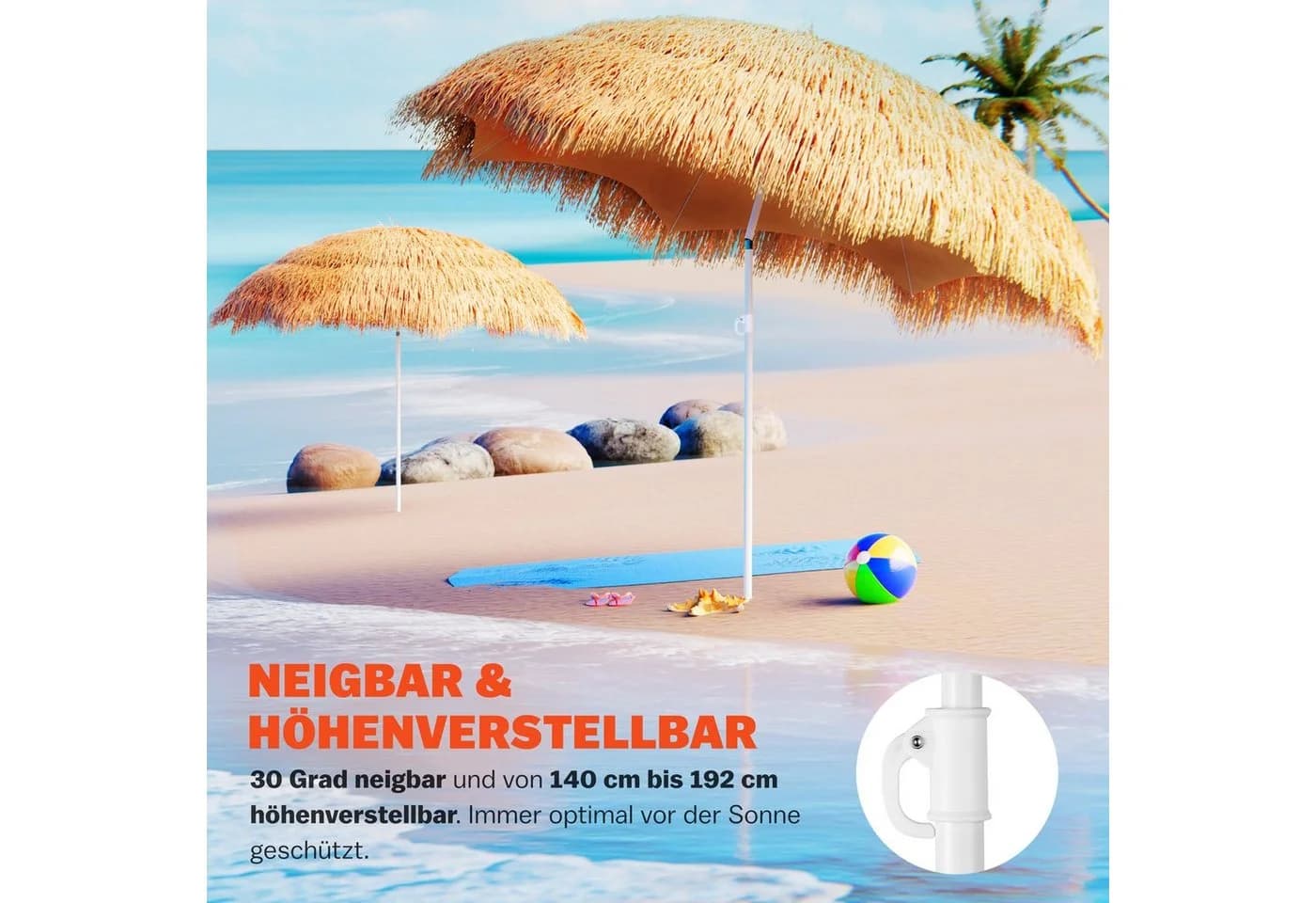 Kingsleeve Sonnenschirm Hawaii Braun 160 cm Neigbar Höhenverstellbar