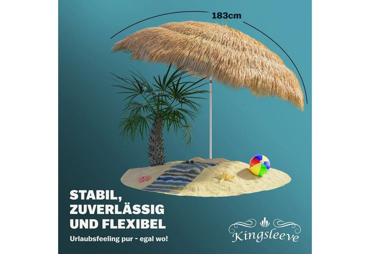 Kingsleeve Sonnenschirm Hawaii Braun 160 cm Neigbar Höhenverstellbar - Bild 5