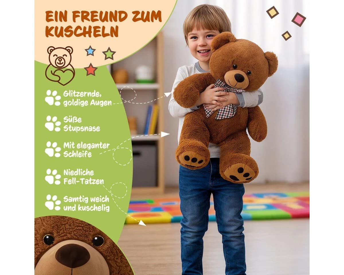 Monzana Kuscheltier Deuba Teddybär L - XXXL 50-175cm Weiches Fell Schleife