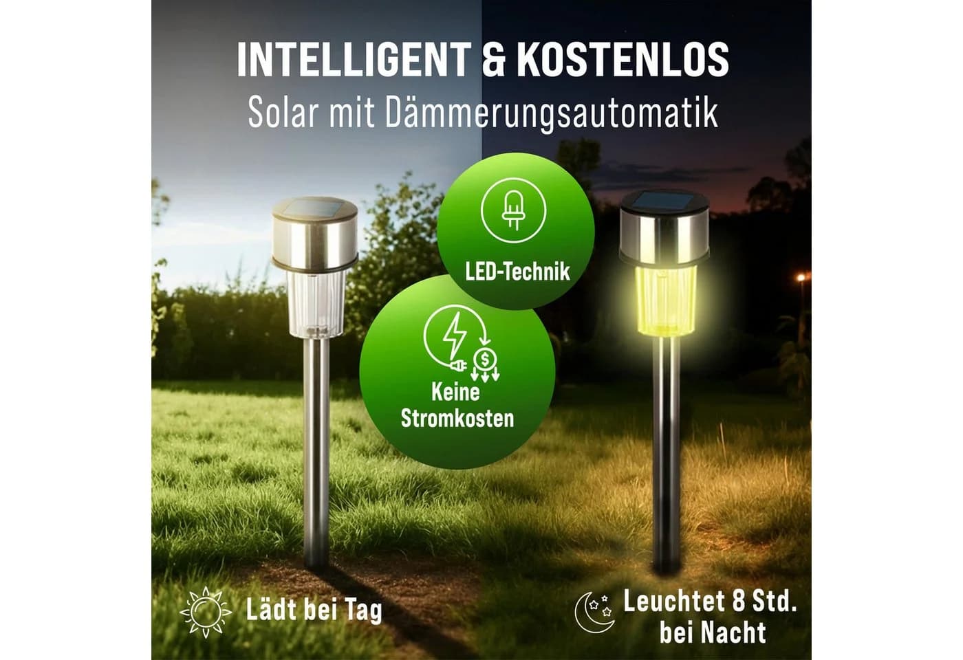 monzana LED Solarleuchte, Solarlampe, LED Außenleuchte mit Farbwechsel IP44 Edelstahl 8er Set - Bild 4