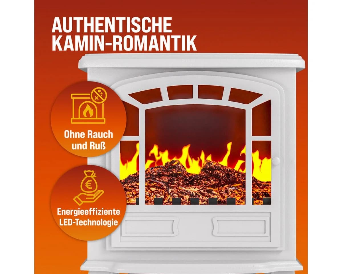 monzana Elektrokamin mit Heizlüfter & LED-Flammeneffekt, 2000W, Weiß/Schwarz - Bild 5