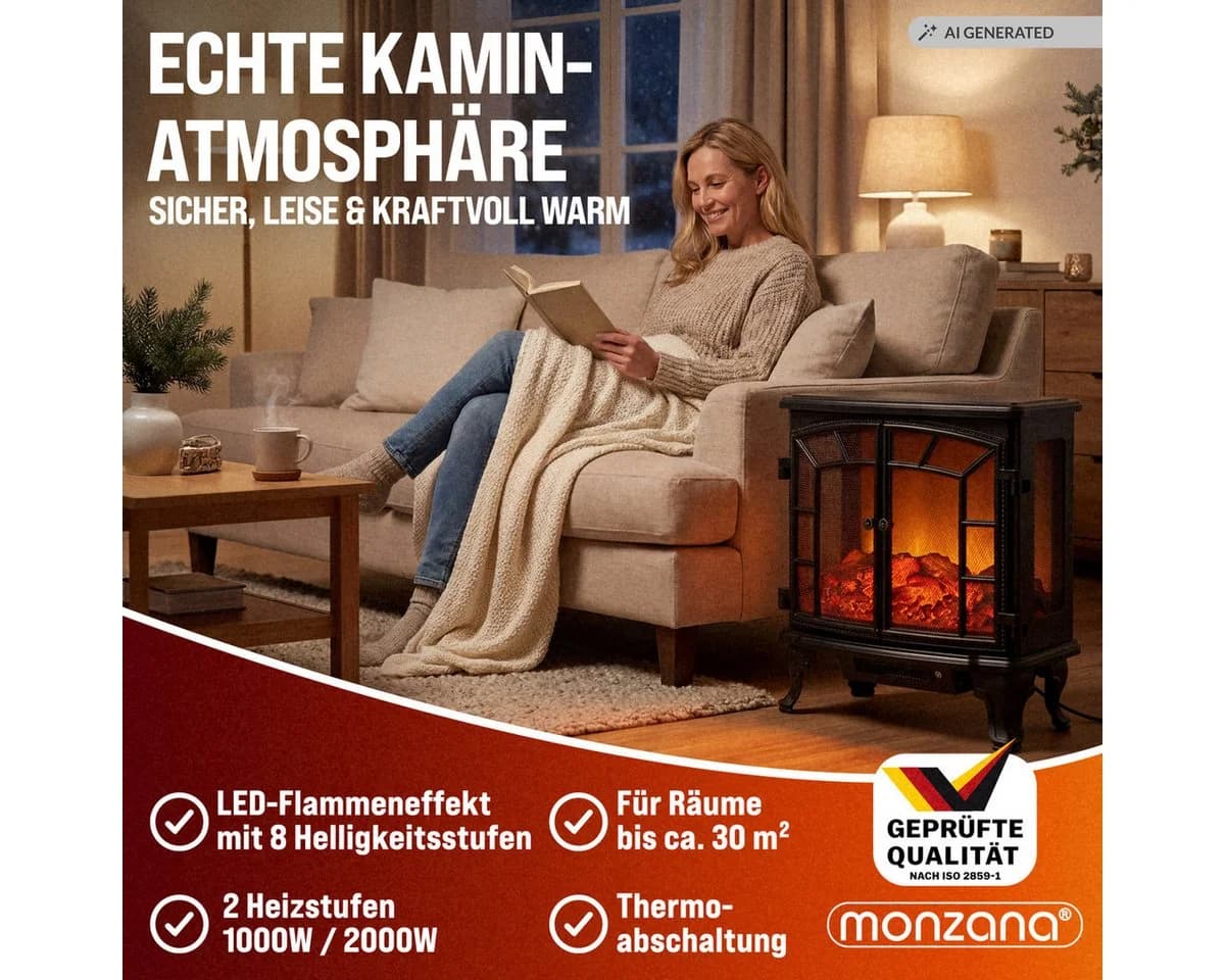 monzana Elektrokamin Schwarz Mit Heizung Flammeneffekt Heizlüfter Kamin Ofen