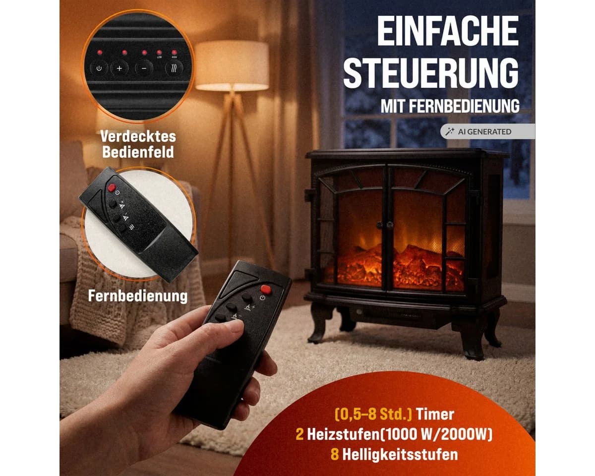 monzana Elektrokamin Schwarz Mit Heizung Flammeneffekt Heizlüfter Kamin Ofen - Bild 3