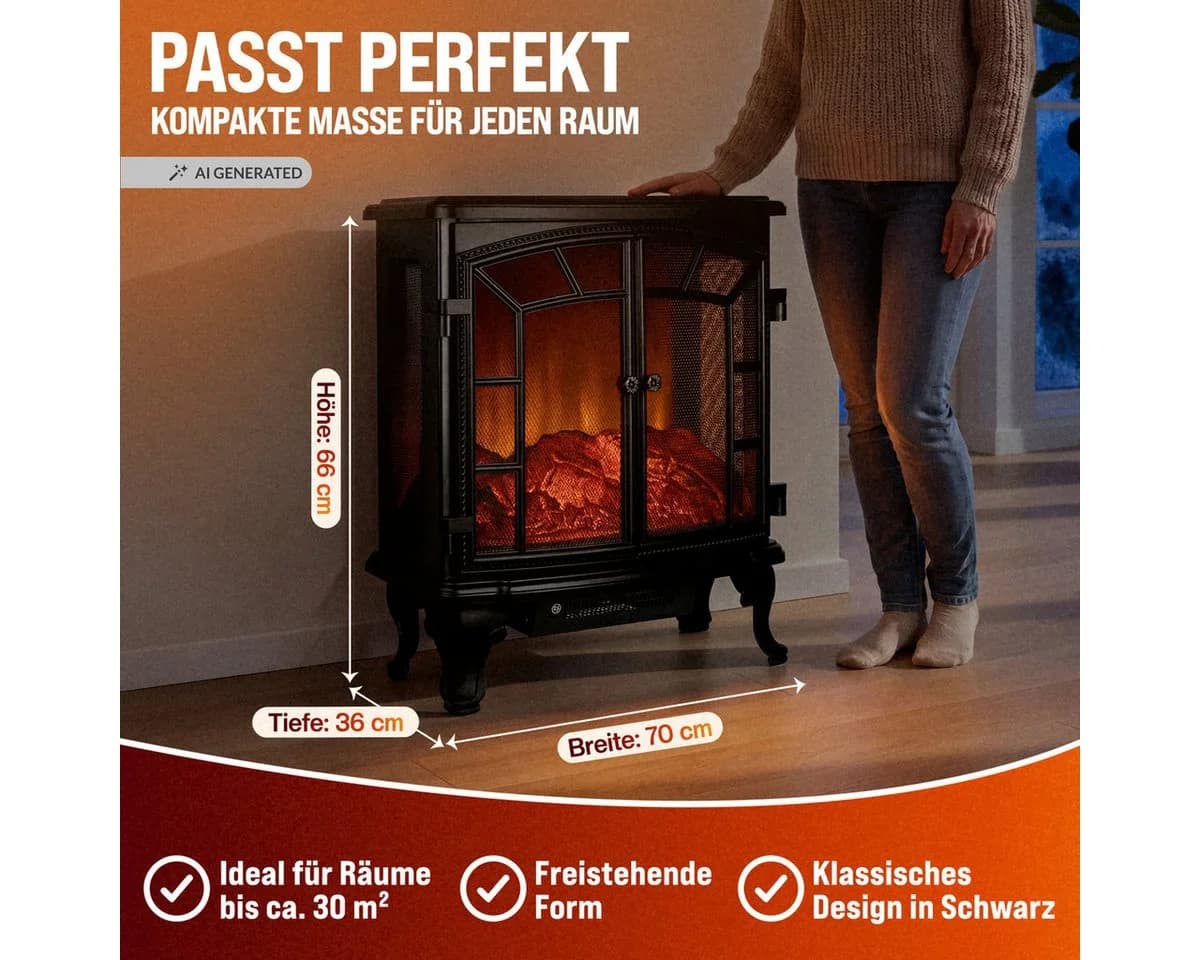 monzana Elektrokamin Schwarz Mit Heizung Flammeneffekt Heizlüfter Kamin Ofen - Bild 4