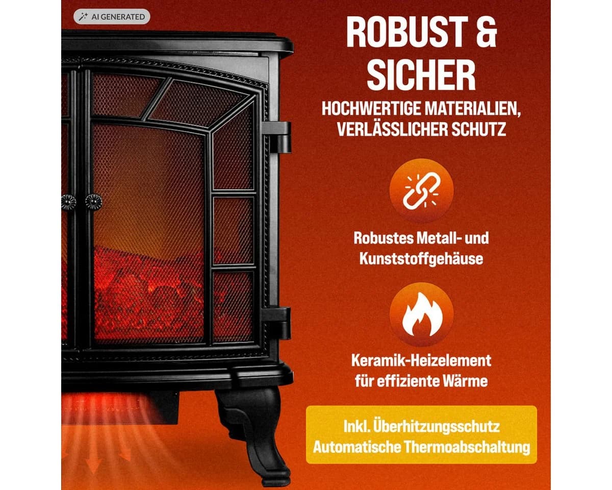 monzana Elektrokamin Schwarz Mit Heizung Flammeneffekt Heizlüfter Kamin Ofen - Bild 5