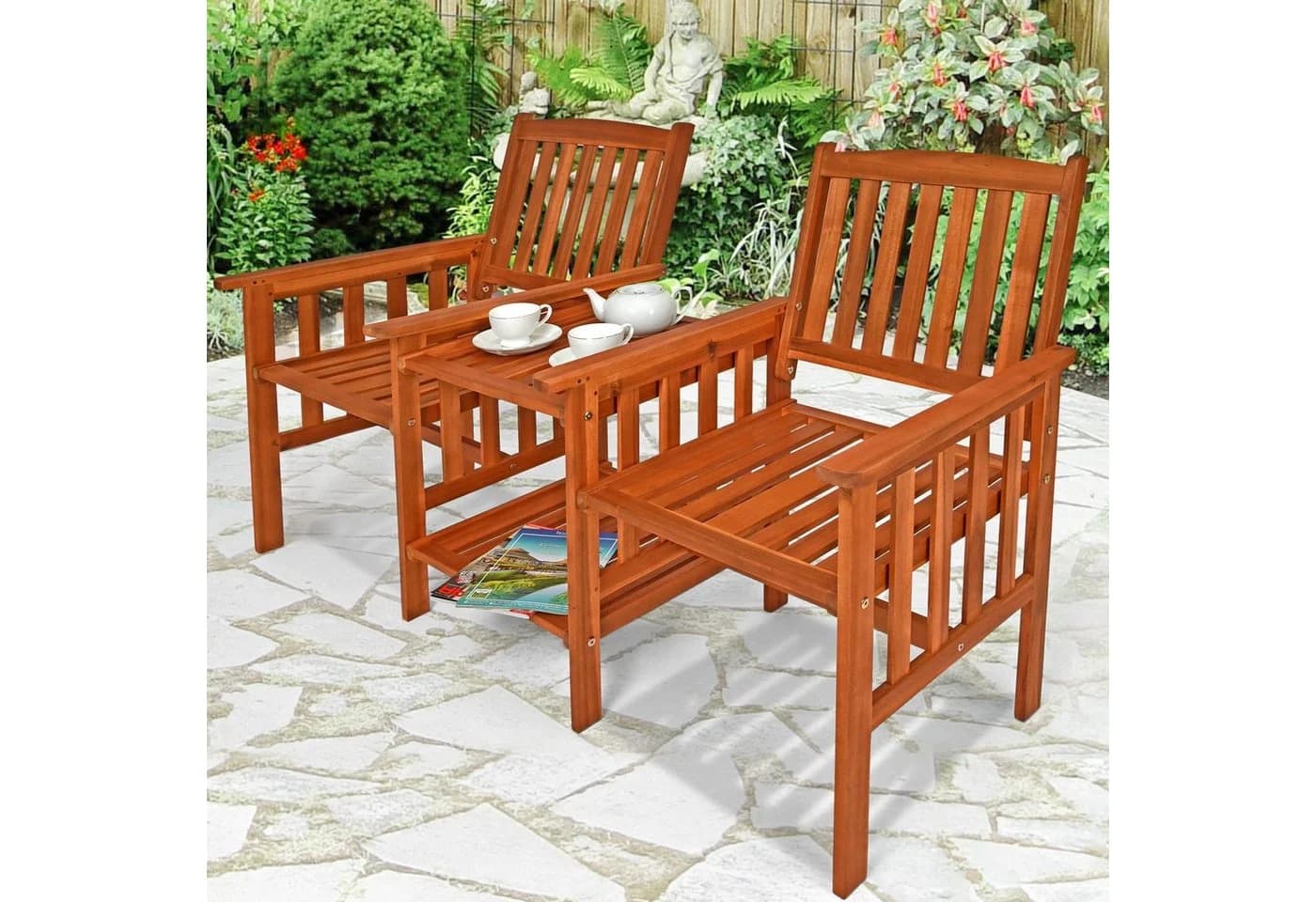 Casaria Gartenbank Tete a Tete 2-Sitzer Akazienholz mit Tisch