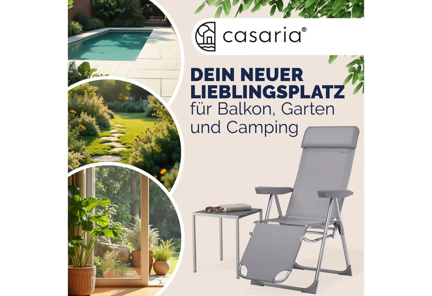 Casaria Gartenstuhl 2er Set Grau Klappbar mit Fußablage - Bild 3
