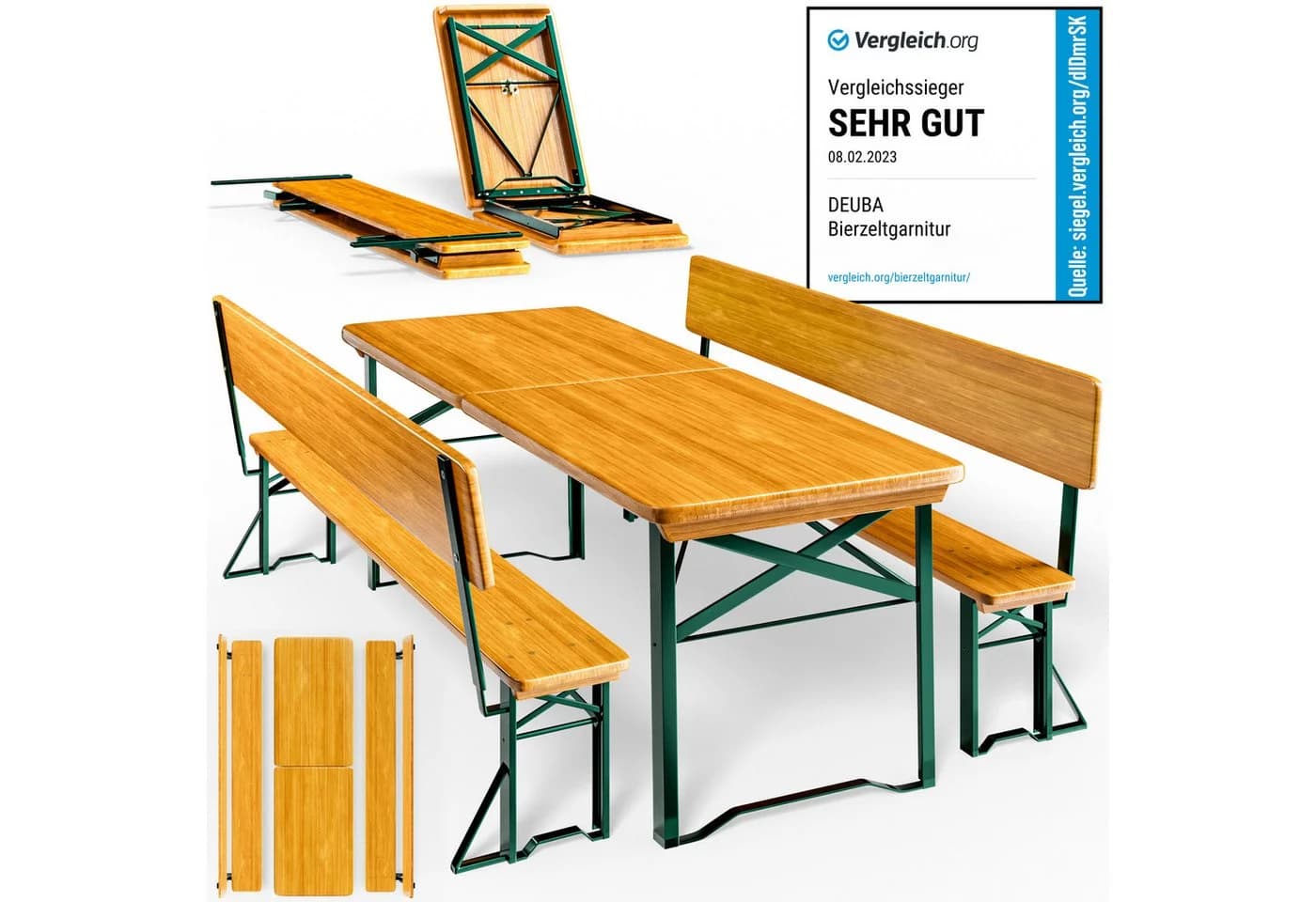 Casaria Bierzeltgarnitur 3-tlg. Grün Holz Stahl - Bild 2