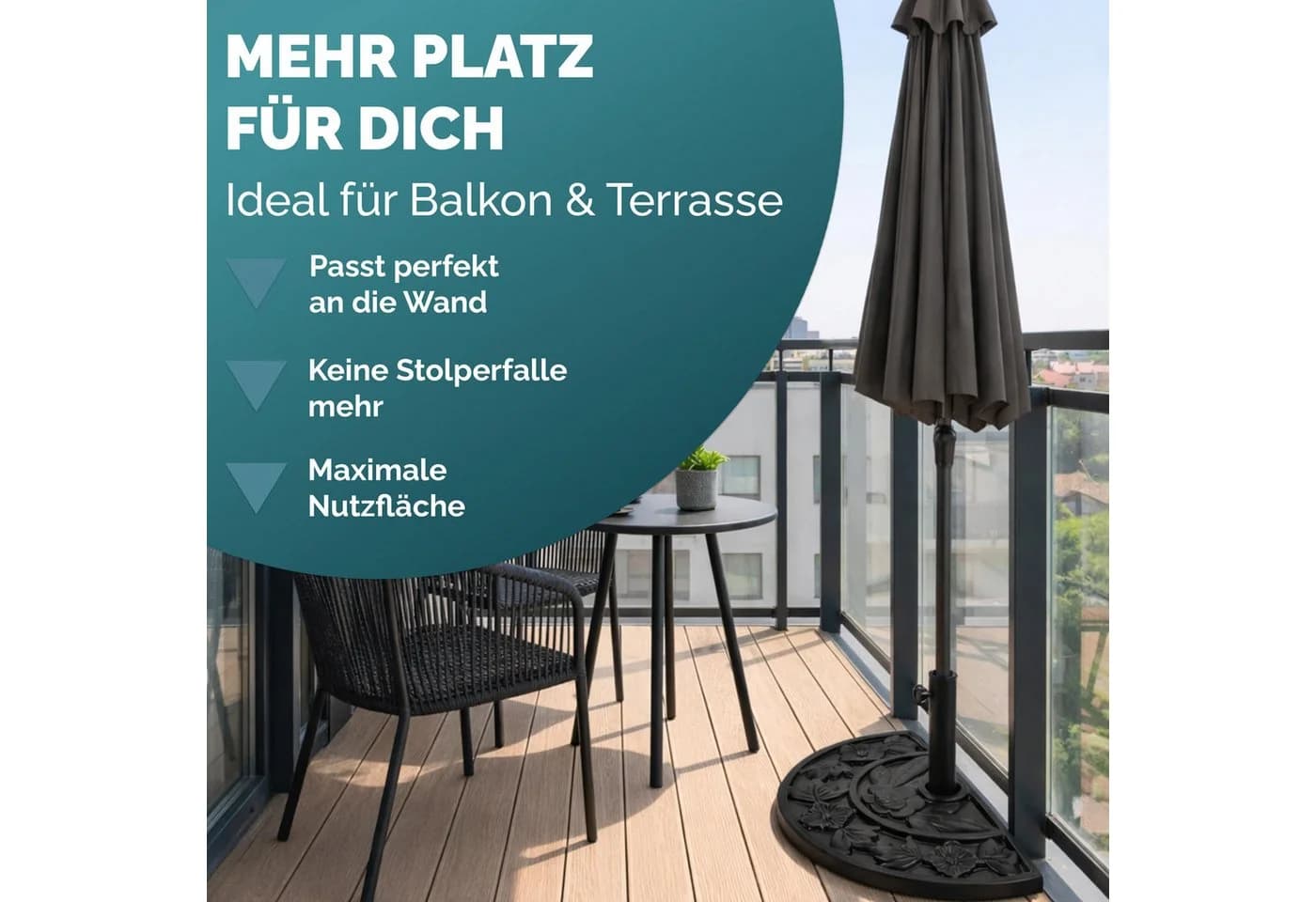 Deuba Schirmhalter Halbrund Schwarz - Bild 3