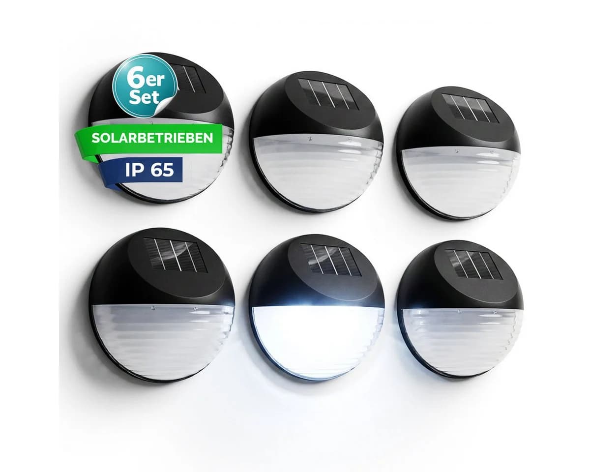 monzana LED Solarleuchte 6er Set Schwarz IP65 Außen