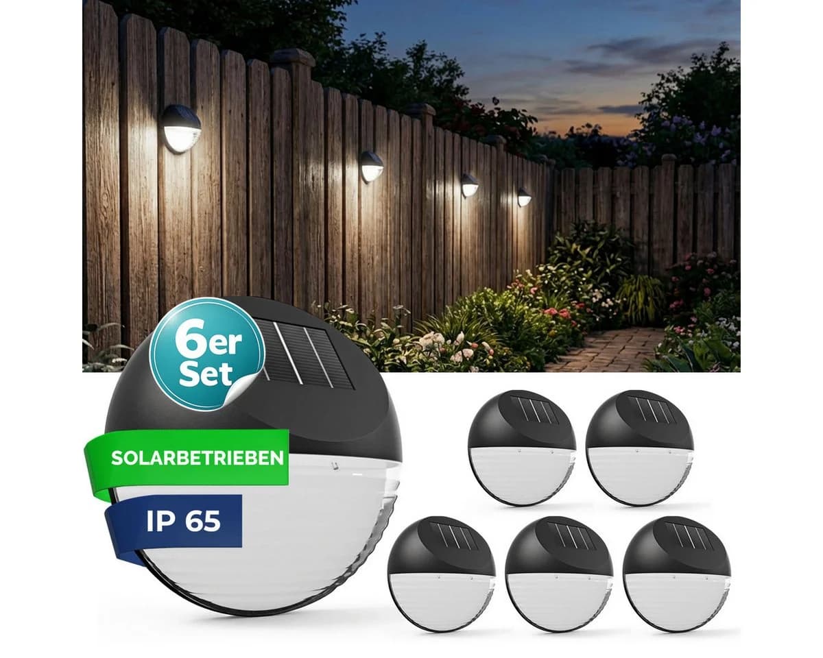 monzana LED Solarleuchte 6er Set Schwarz IP65 Außen - Bild 2