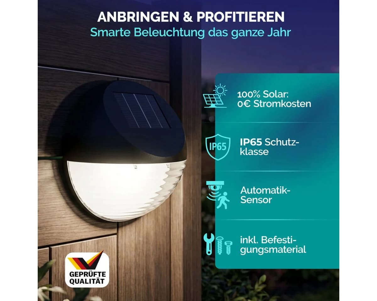 monzana LED Solarleuchte 6er Set Schwarz IP65 Außen - Bild 4