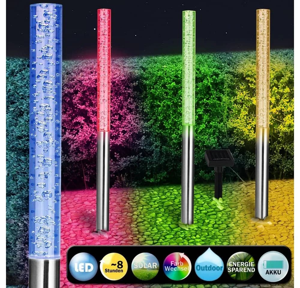 monzana LED Solarleuchte Set 5-tlg. Bunt Edelstahl mit Farbwechsel