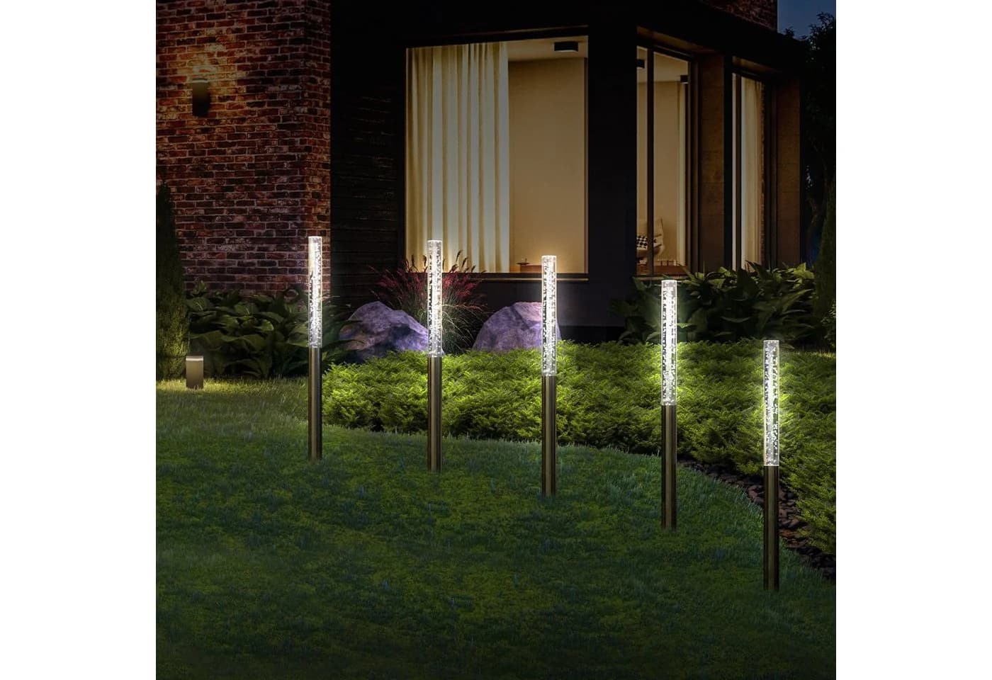 monzana 5er Set LED Solarleuchte Edelstahl Weiß mit Solarpanel