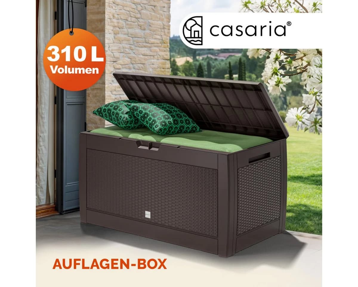 Casaria Auflagenbox Rato Braun 310L UV-beständig Rattan-Optik