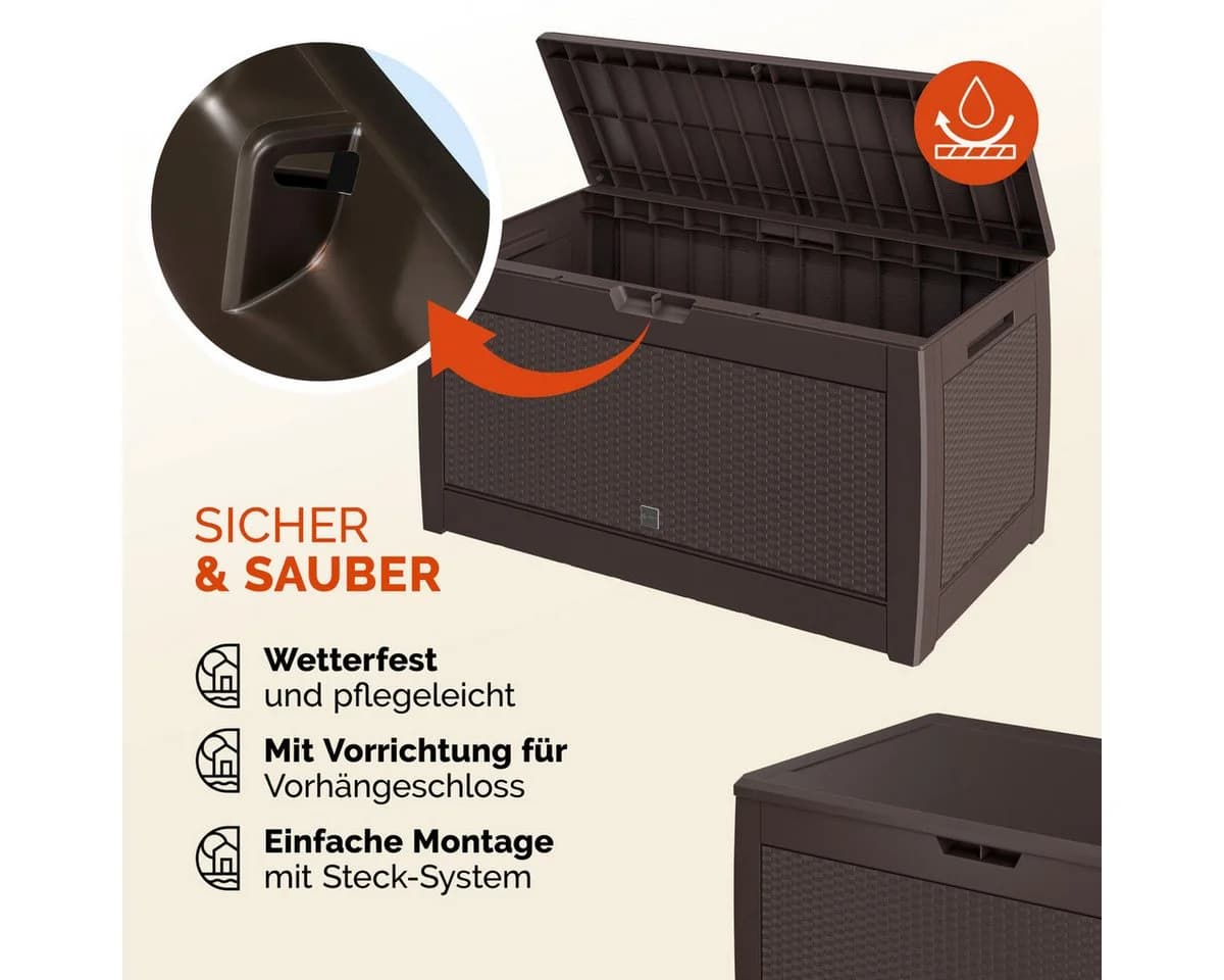 Casaria Auflagenbox Rato Braun 310L UV-beständig Rattan-Optik - Bild 3